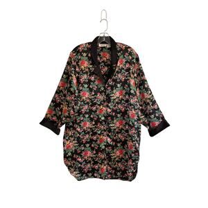 90s Victoria’s Secret Gold Label Satin Dark Floral Button Down Nightshirt Medium